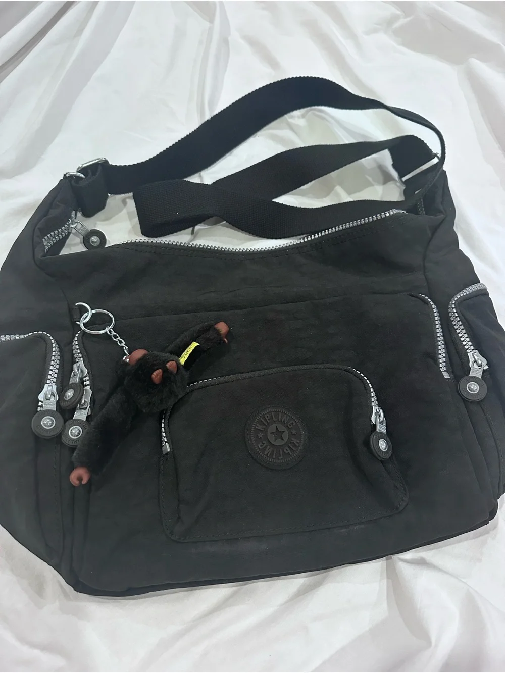 Kipling Crossbody Purse, black zippers, large